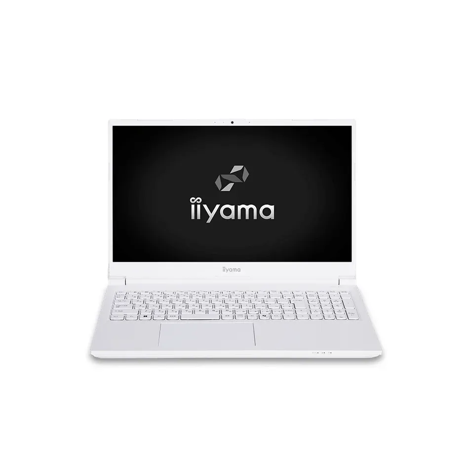 白いノートパソコンが白い背景に置かれ、画面にはiiyamaのロゴが表示されている