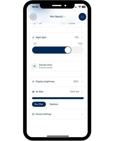 モバイルアプリのデバイス設定画面