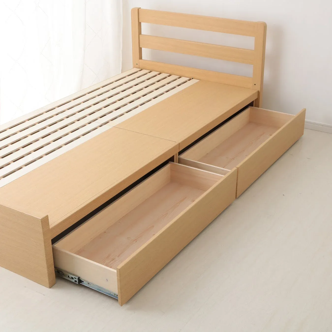 ヘッドと収納が選べるベッド (木製)