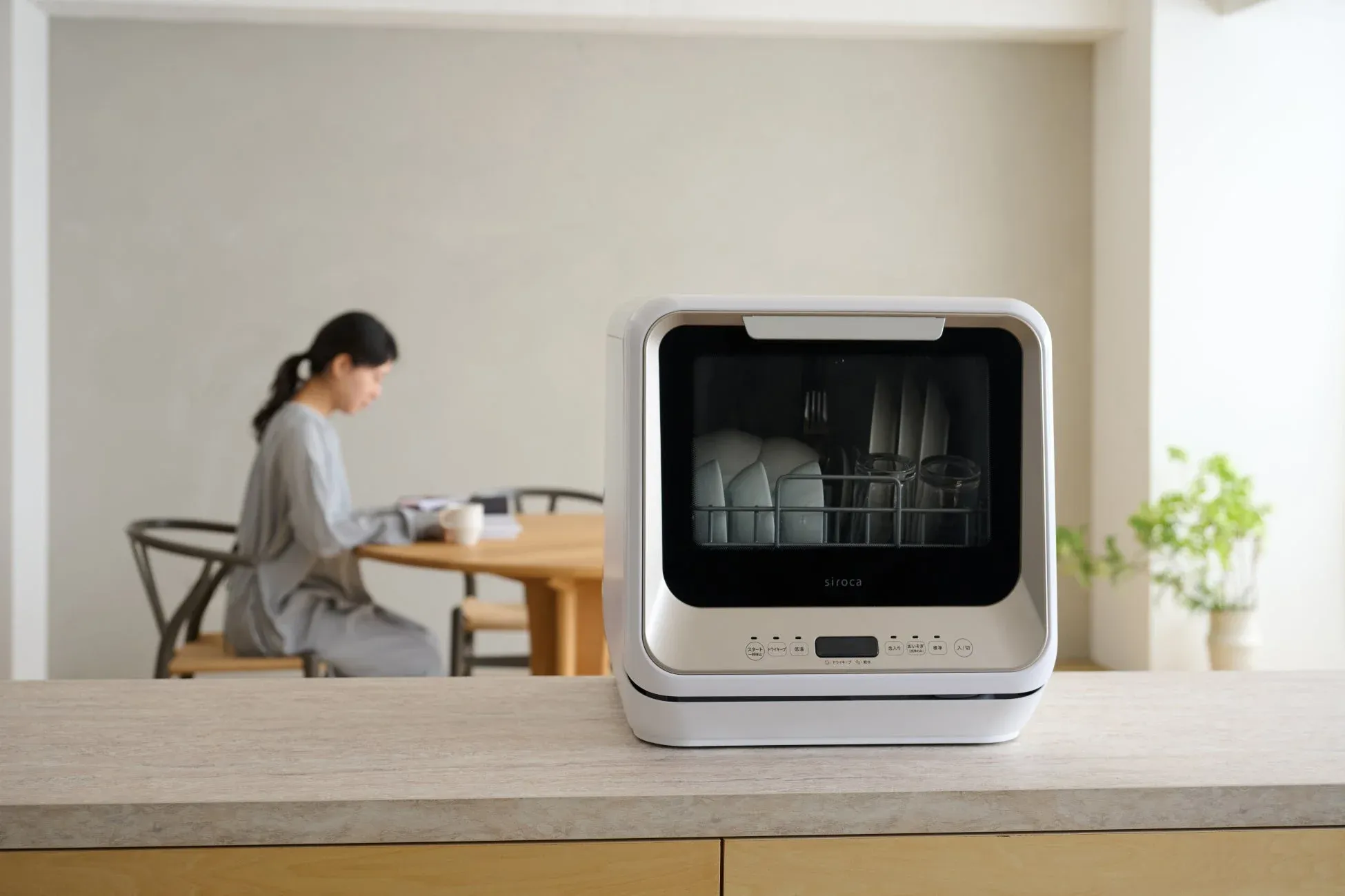 限定モデルの食洗機と女性