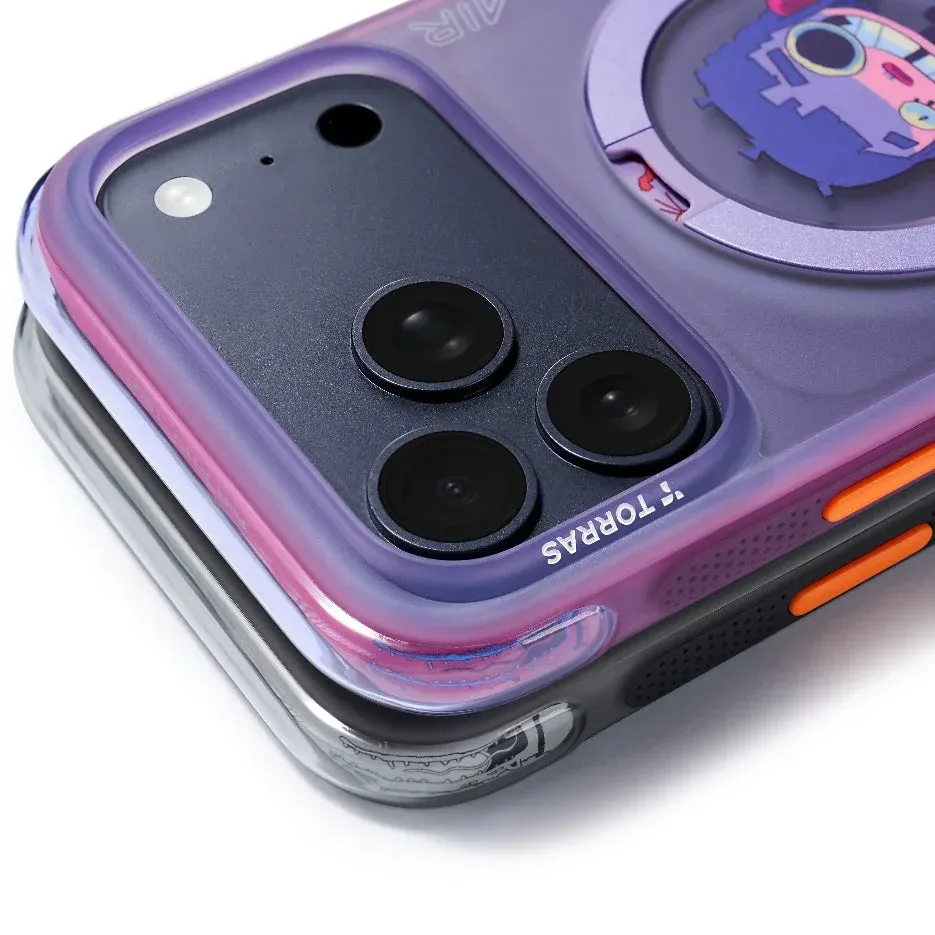 MagSafe対応のカラフルなスマホケースの背面をクローズアップした画像