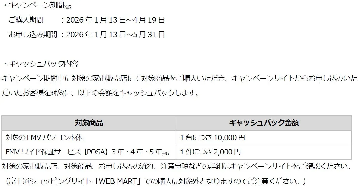 キャッシュバックキャンペーン詳細