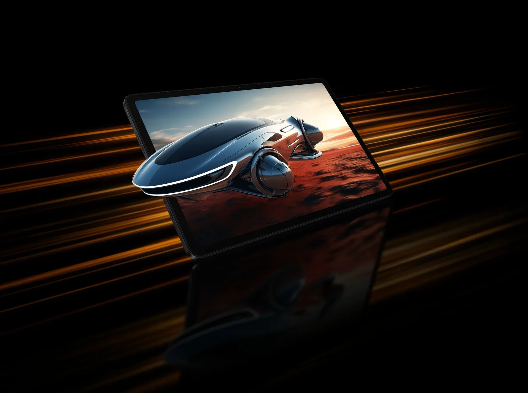 未来的な車とタブレット