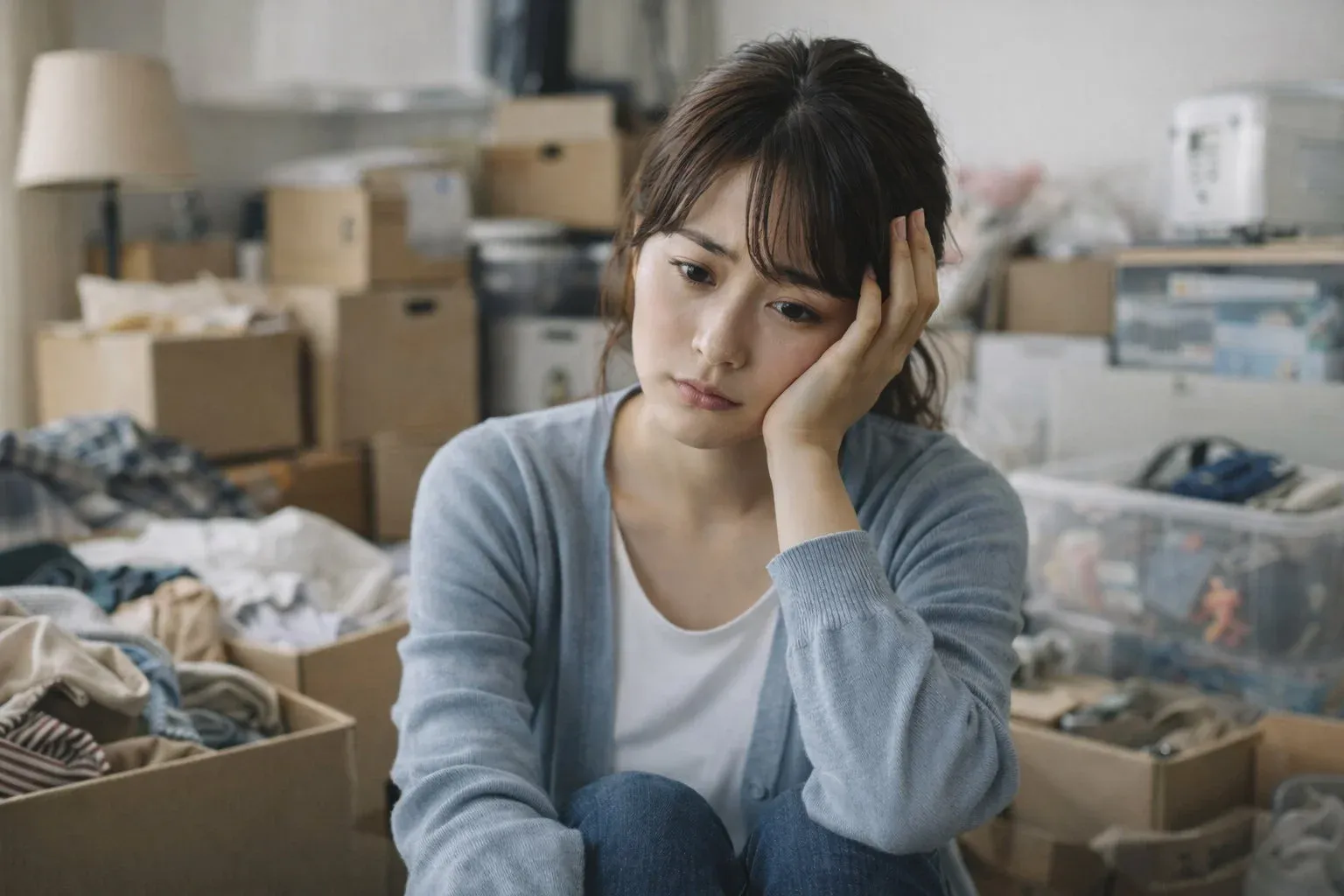 疲れた様子の女性