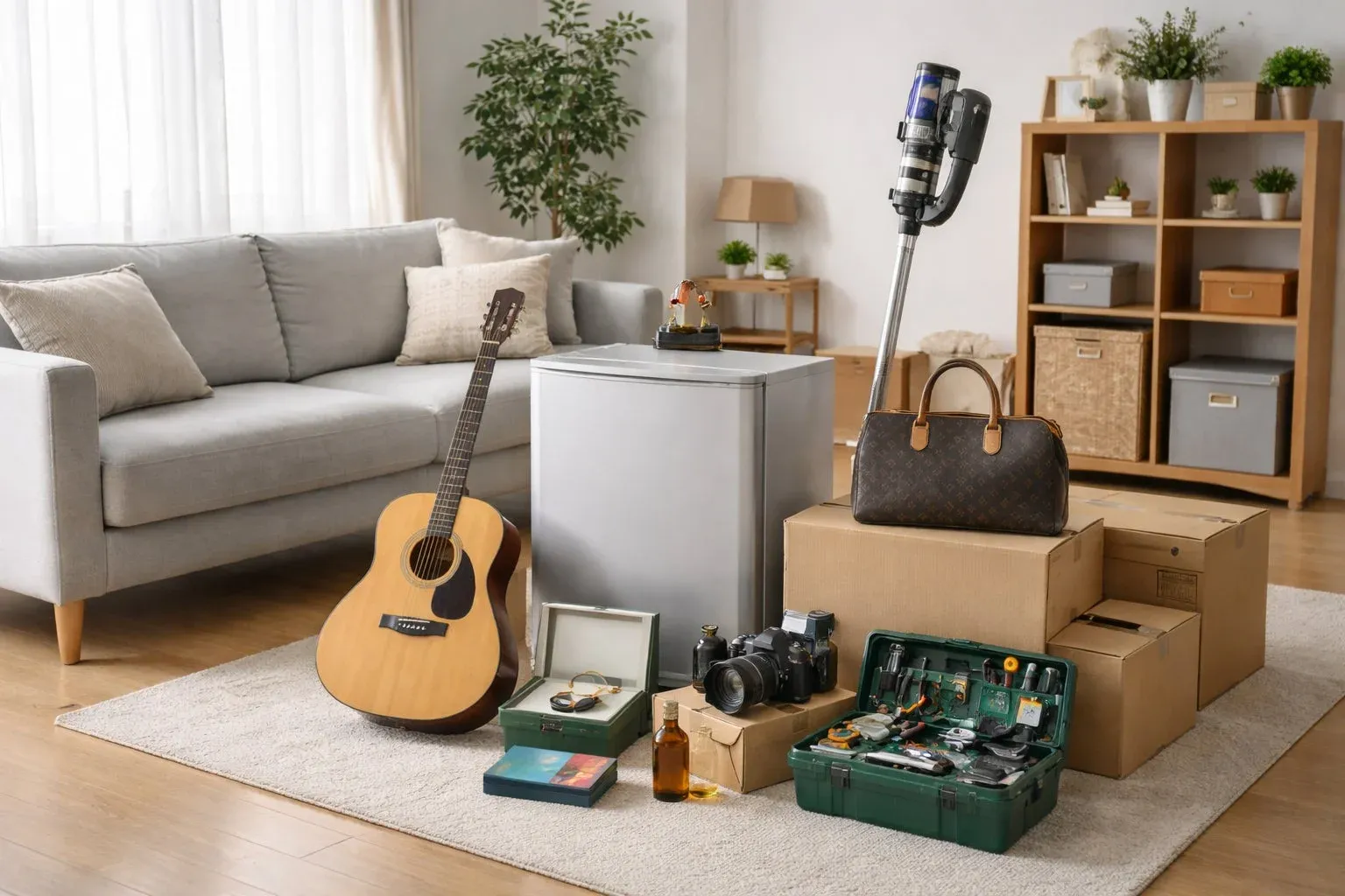 引っ越しの荷物に囲まれた部屋