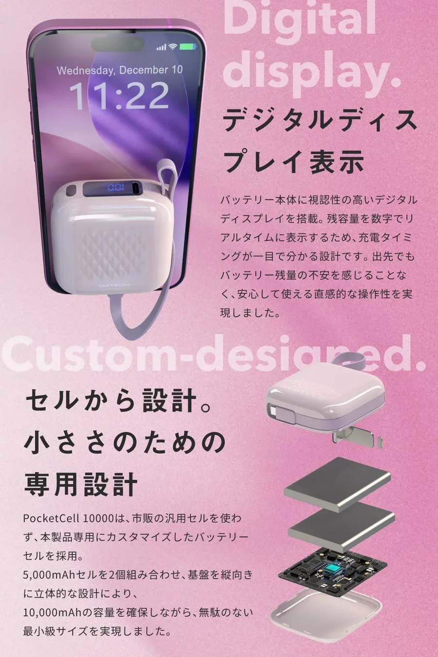 MATECH PocketCell 10000のデジタルディスプレイと専用設計