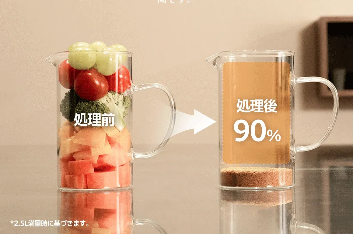 処理前後の生ごみ体積比較