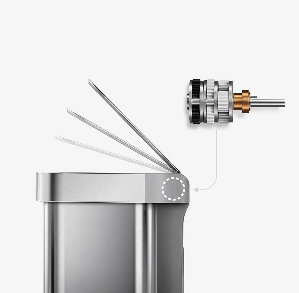 ゴミ箱の蓋がゆっくりと開く様子と内部のギアシステム