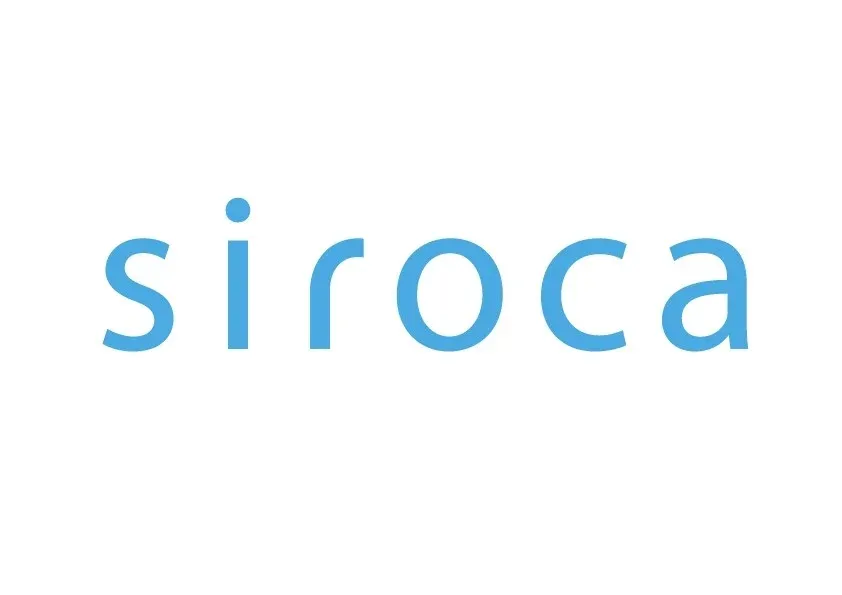 白い背景に青い文字で「siroca」と書かれたロゴマーク